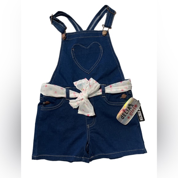 NWT Delias Girl Stretch Denim Overall /heart shape/size 8 - Picture 2 of 3